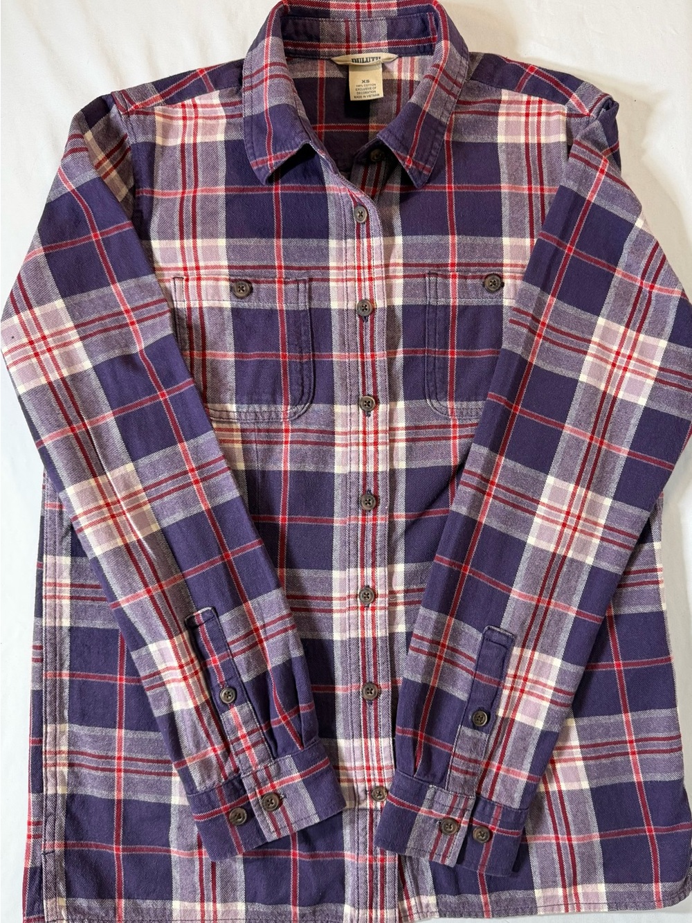 Duluth Trading Women’s XS Purple/Red/White Plaid Cotton Flannel with Pockets XS
